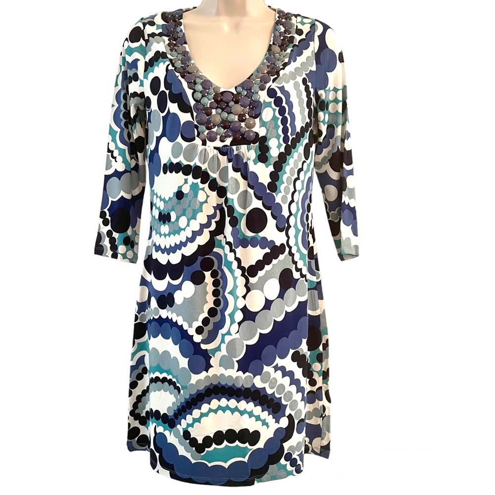BODEN Retro Glam Jersey Dress 2 Blue beaded
